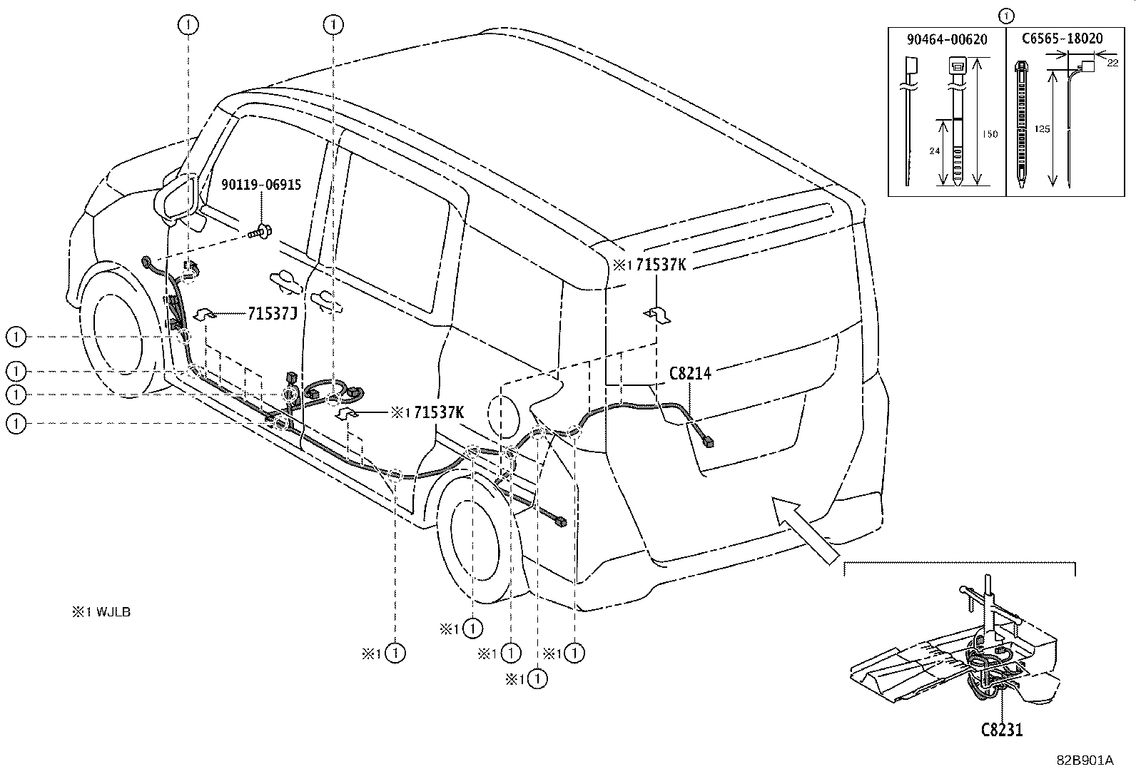 82053-B1010 WIRE, REAR DOOR, RH product image