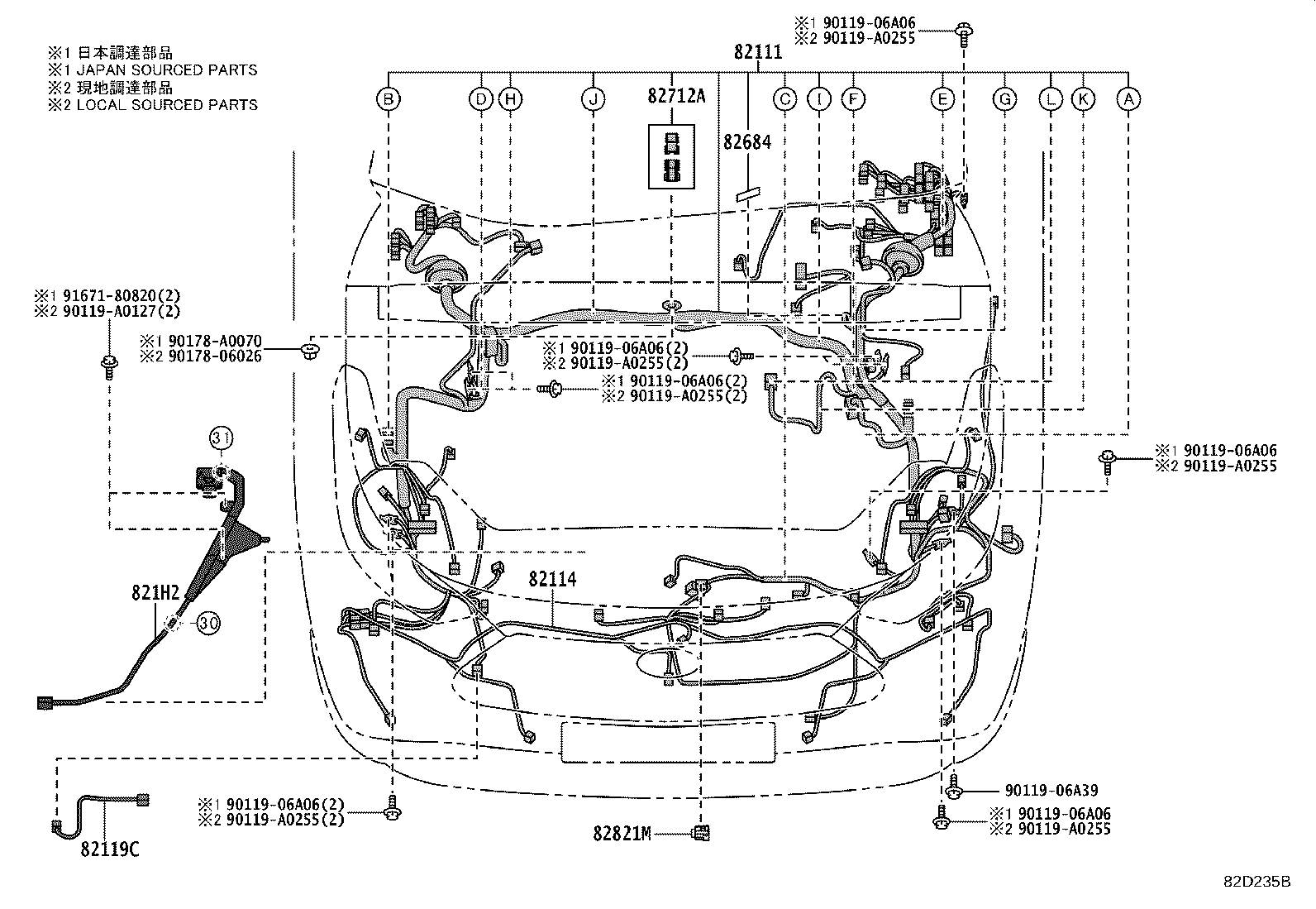 Toyota 82143-0E030 WIRE, INSTRUMENT PANEL, NO.3