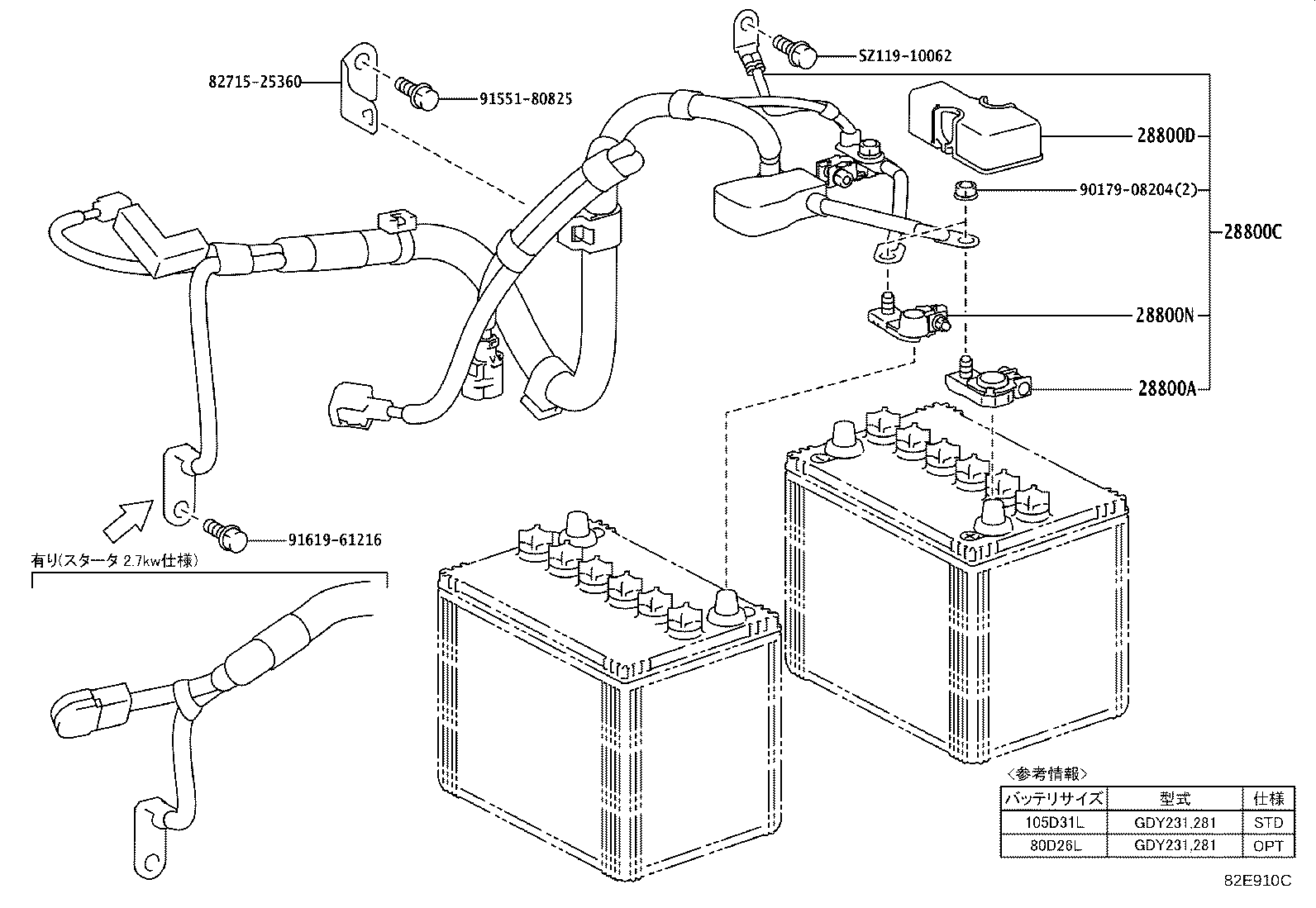 82122-25870 CABLE, BATTERY TO STARTER(FOR BATTERY TO MAIN SWITCH) product image