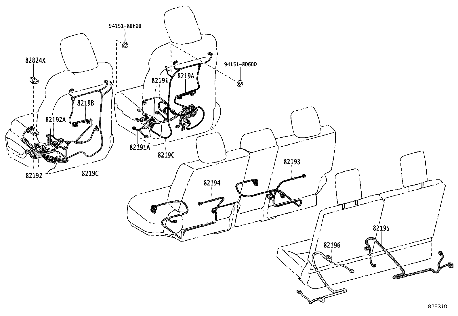 82191-60L40 WIRE, FRONT SEAT, RH product image