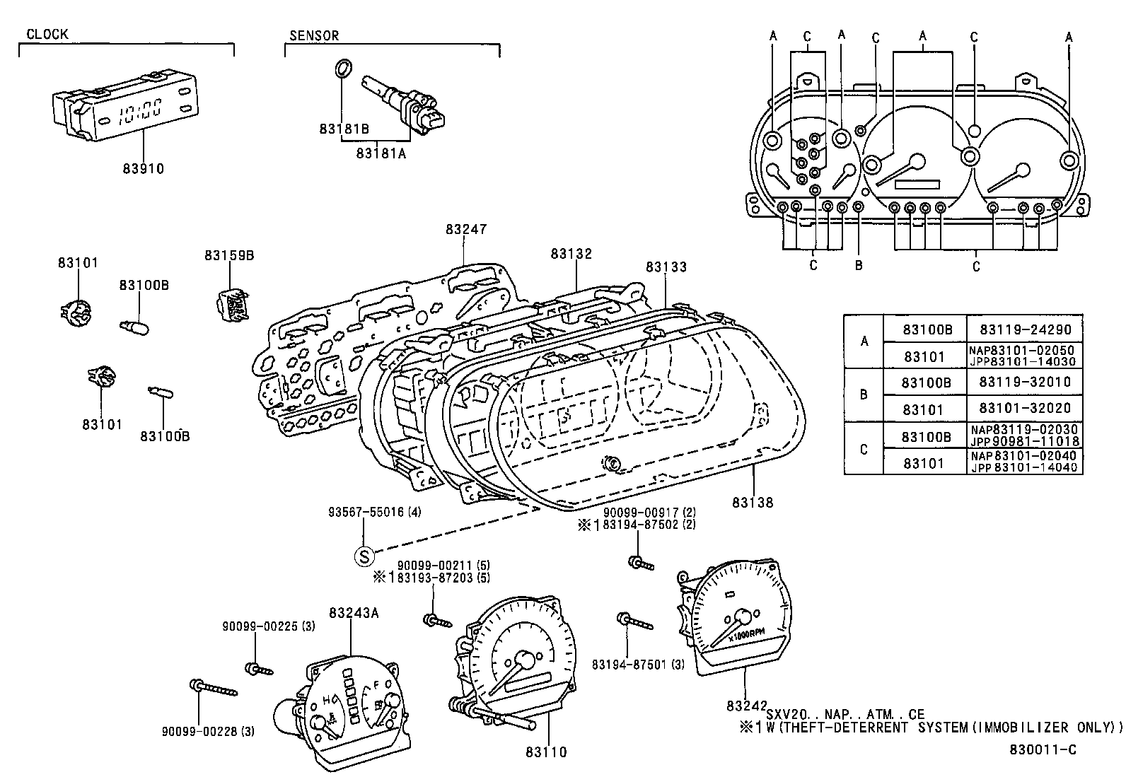 Toyota 83220-06090 SPEEDOMETER ASSY