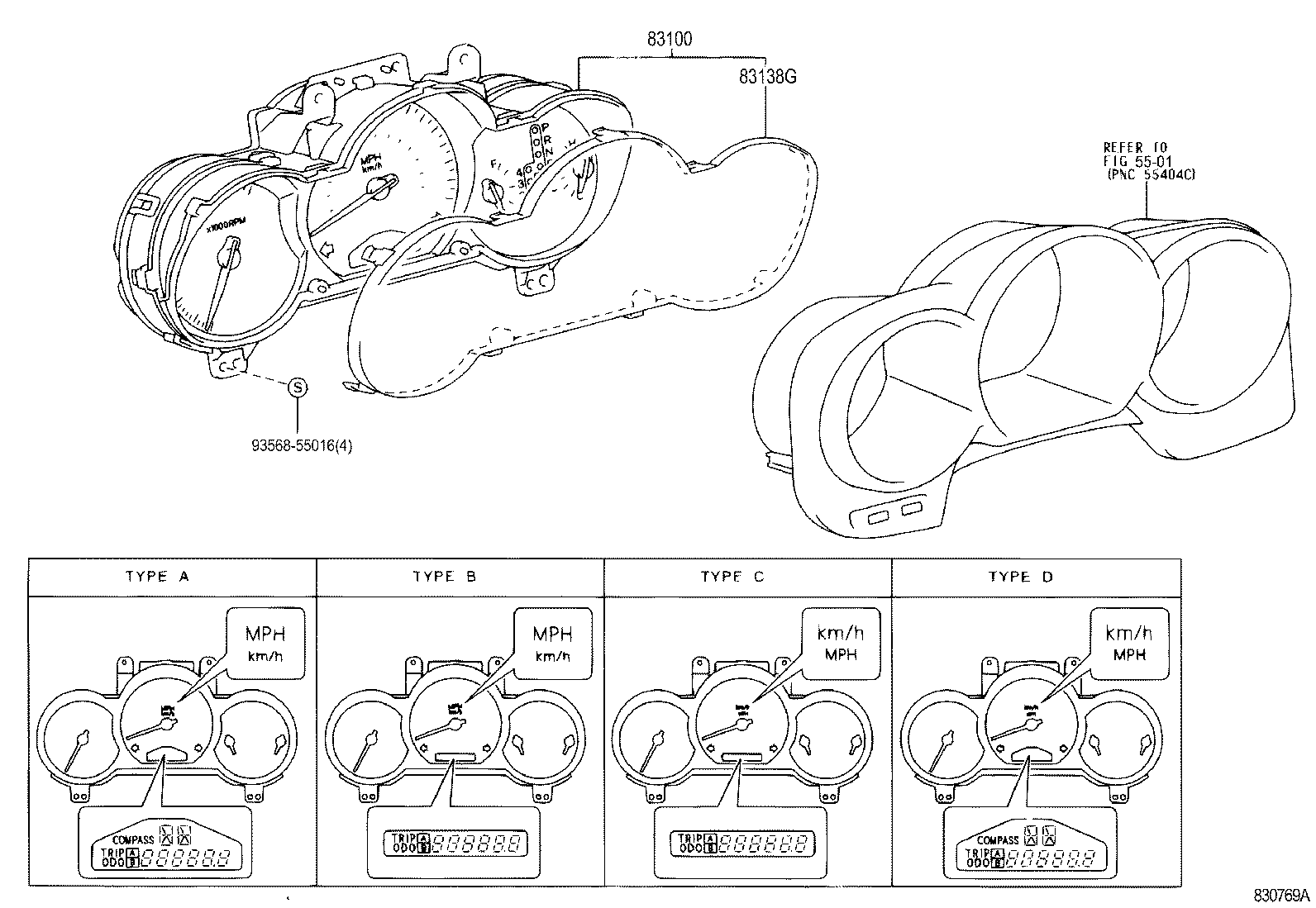 Toyota 83852-24121 GLASS, COMBINATION METER