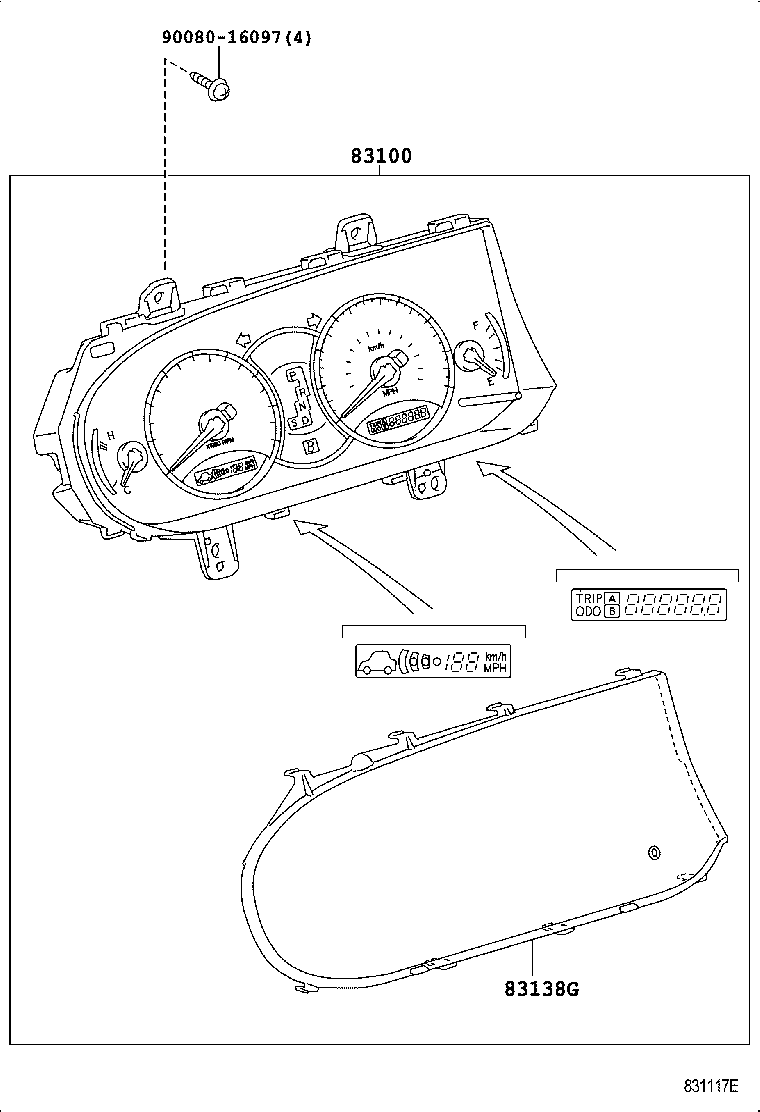 Toyota 83852-07460 GLASS, COMBINATION METER