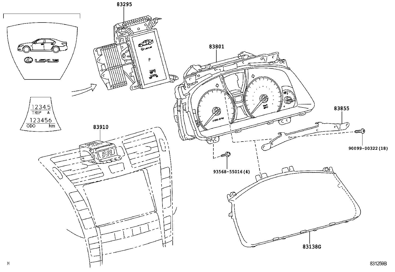 Toyota 83852-50350 GLASS, COMBINATION METER