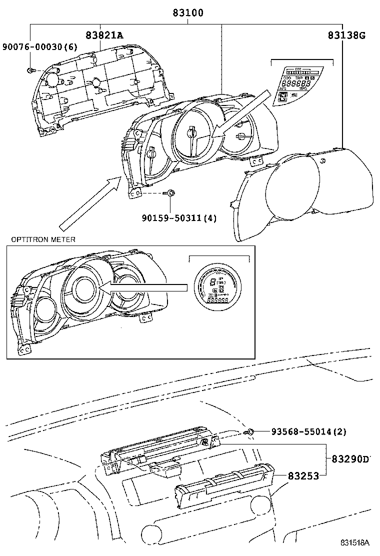 Toyota 83852-35P70 GLASS, COMBINATION METER