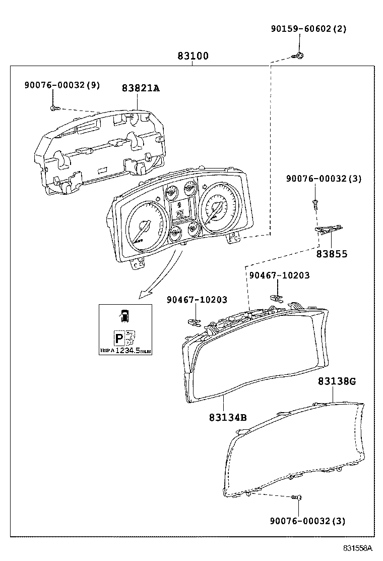 Toyota 83852-60F70 GLASS, COMBINATION METER