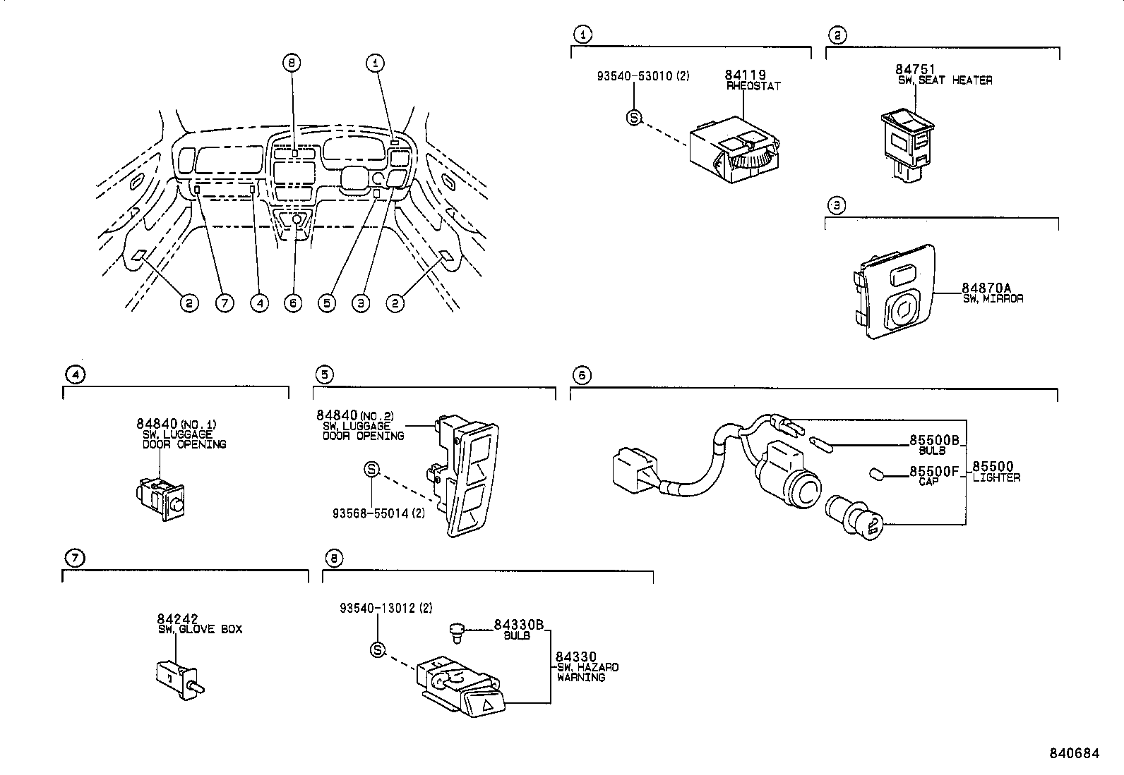 84140-41010 SWITCH ASSY, HEADLAMP DIMMER product image