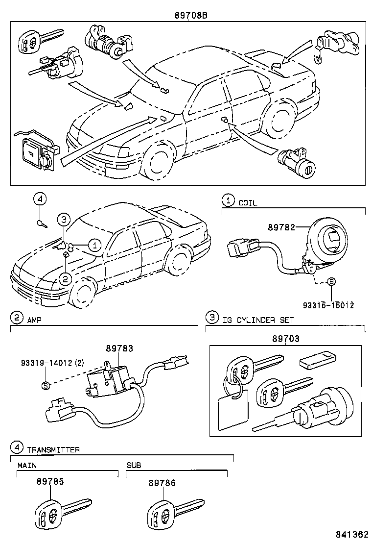 89703-41010 CYLINDER & KEY SET, IGNITION W/TRANSPONDER product image
