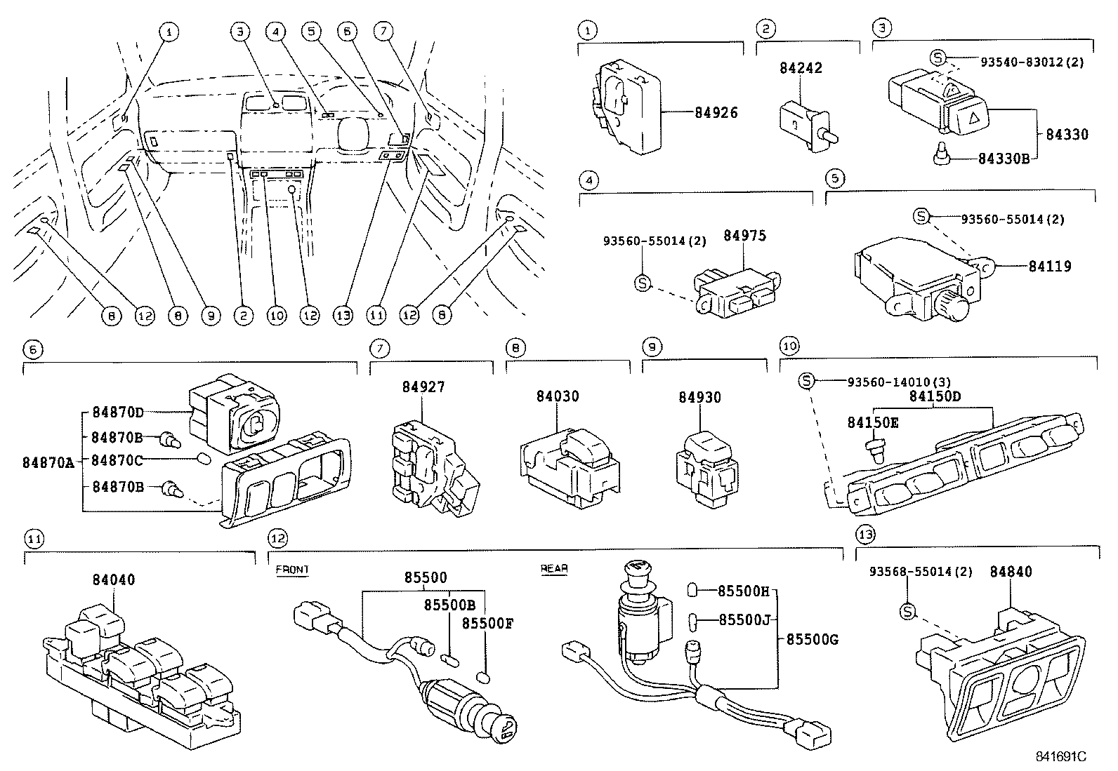 84140-50100 SWITCH ASSY, HEADLAMP DIMMER product image