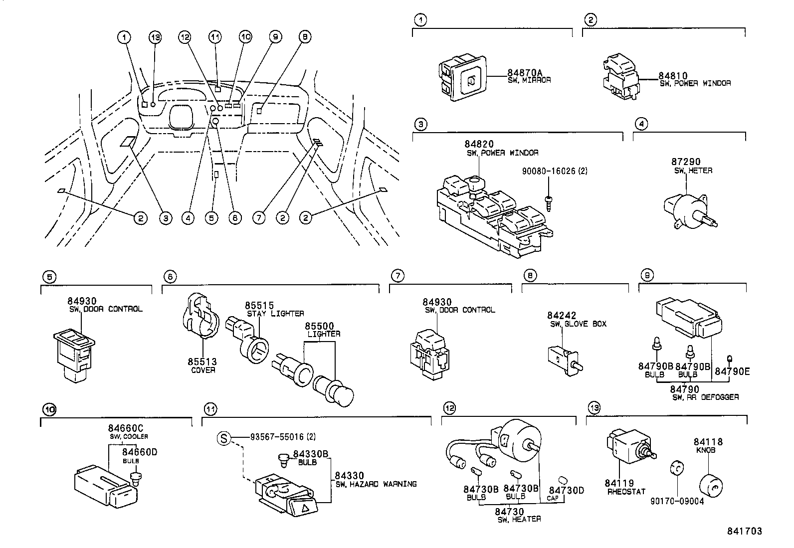 84727-06010 SWITCH, SHIFT LOCK CONTROL product image