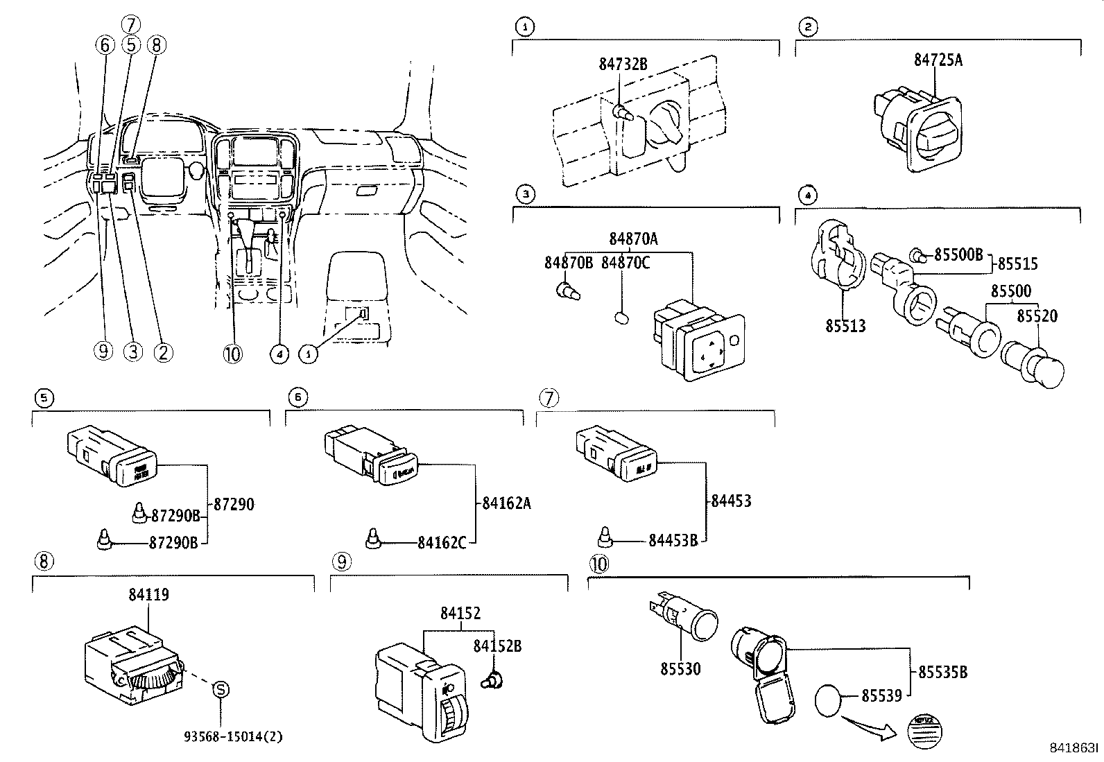 84165-60040 SWITCH, REAR FOG LAMP product image