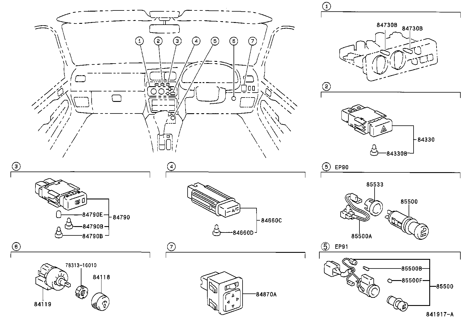 84820-10080 MASTER SWITCH ASSY, POWER WINDOW REGULATOR product image