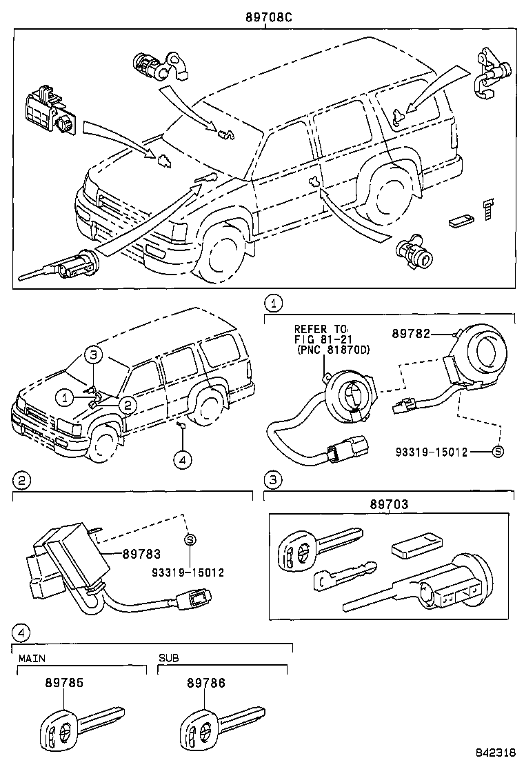 89708-35010 CYLINDER SET, LOCK W/TRANSPONDER KEY TRANSMITTER product image