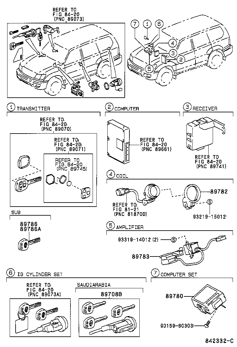 89708-60190 CYLINDER SET, LOCK W/TRANSPONDER KEY TRANSMITTER product image