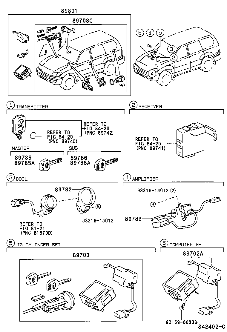 89708-60190 CYLINDER SET, LOCK W/TRANSPONDER KEY TRANSMITTER product image