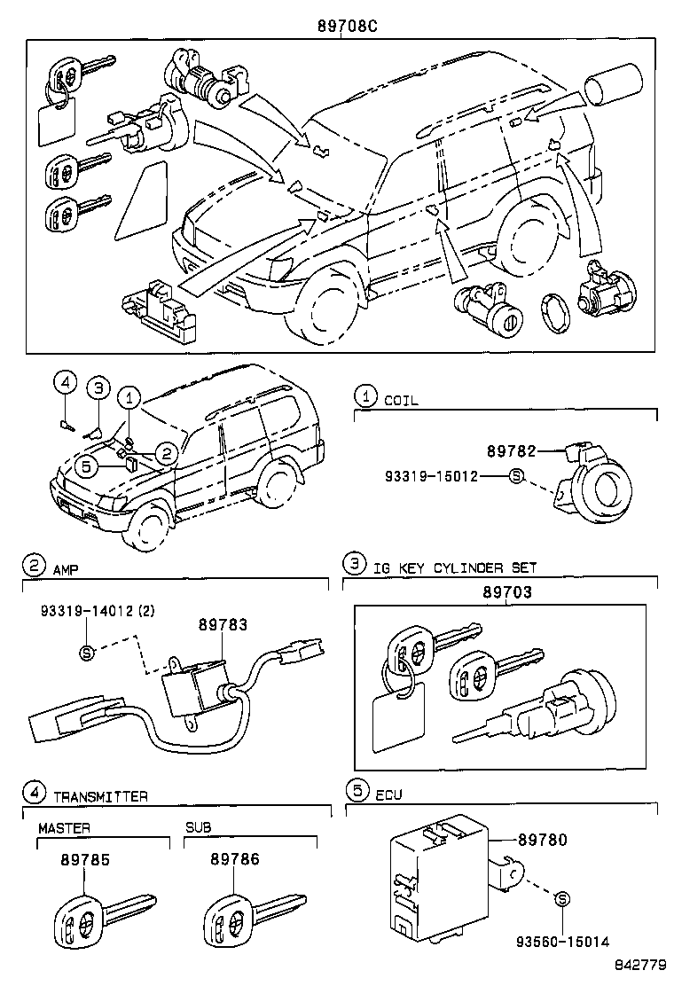 89708-60050 CYLINDER SET, LOCK W/TRANSPONDER KEY TRANSMITTER product image
