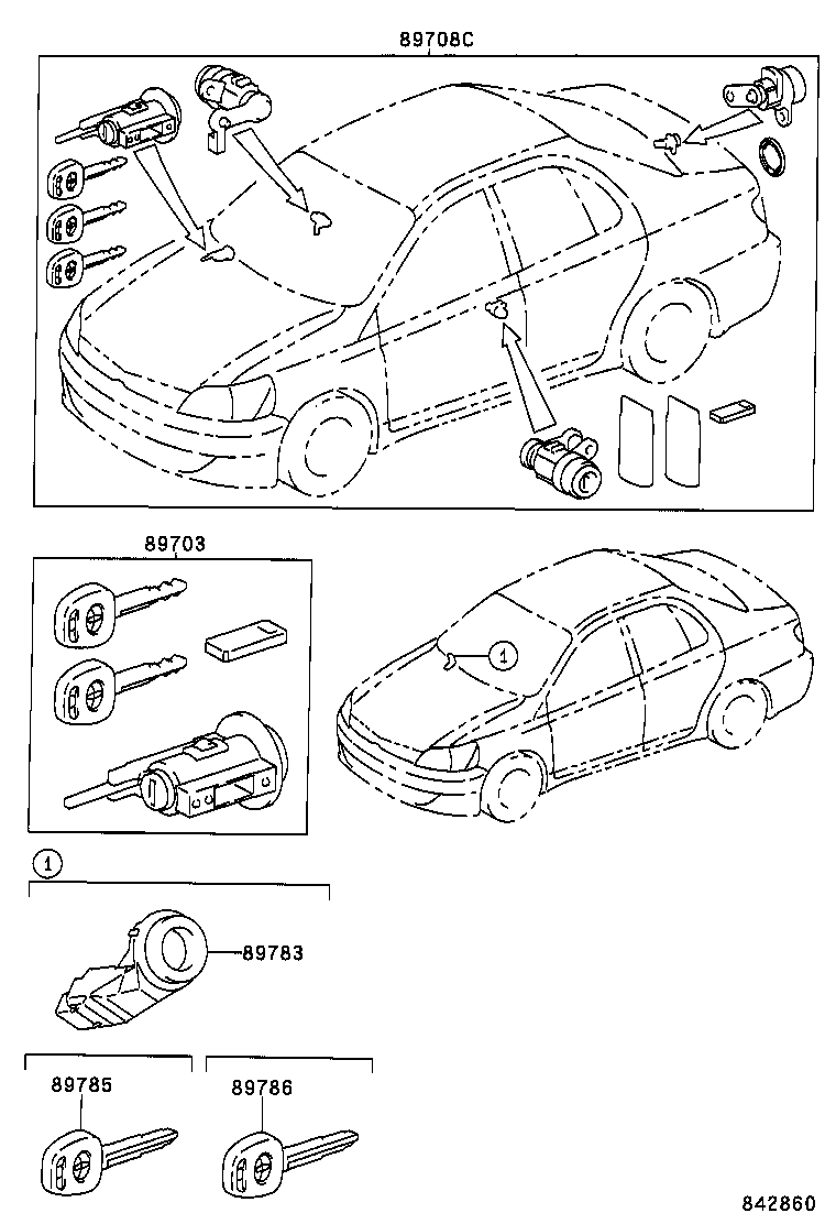89708-52040 CYLINDER SET, LOCK W/TRANSPONDER KEY TRANSMITTER product image