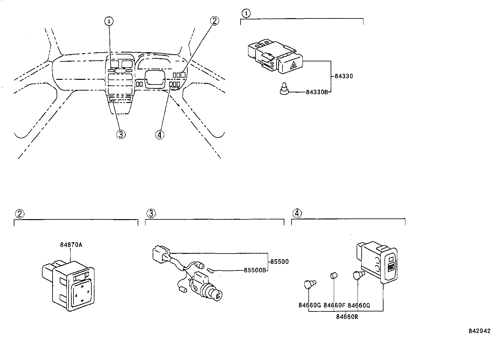 84332-44010 SWITCH ASSY, HAZARD WARNING SIGNAL product image