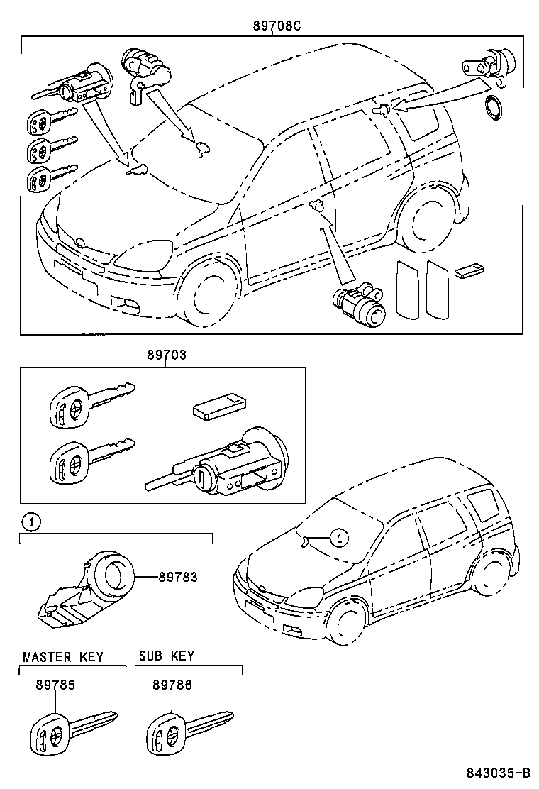 89073-52020 CYLINDER & KEY SET, IGNITION W/TRANSPONDER product image