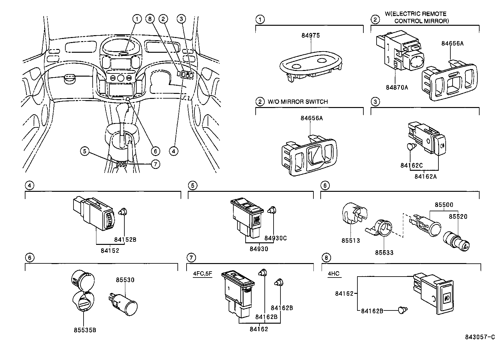 84152-52020 SWITCH, HEADLAMP LEVELING product image