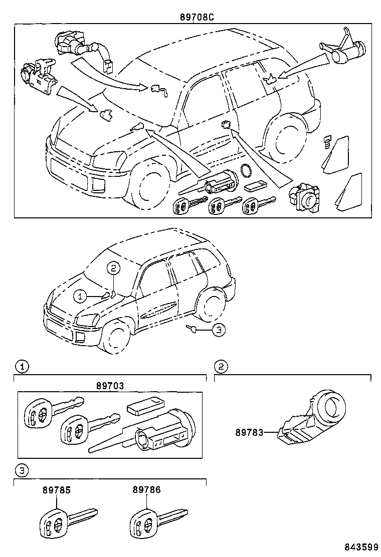 69005-42350 CYLINDER SET, LOCK W/TRANSPONDER KEY TRANSMITTER product image