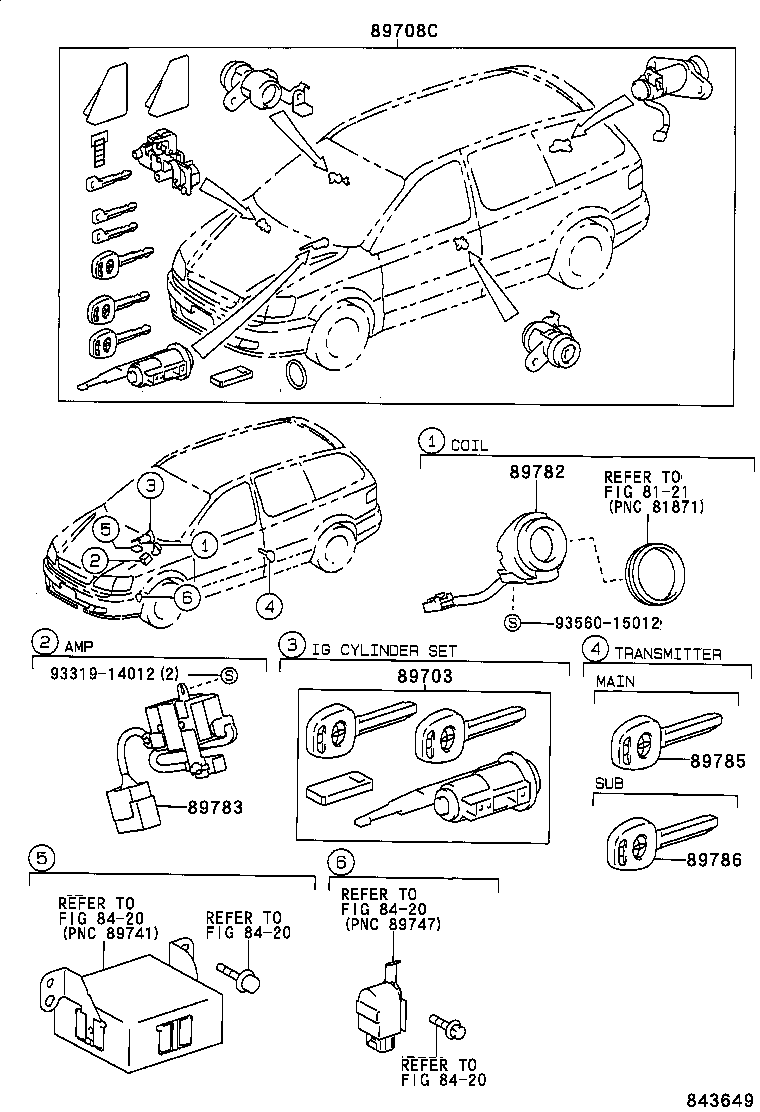 89708-45010 CYLINDER SET, LOCK W/TRANSPONDER KEY TRANSMITTER product image