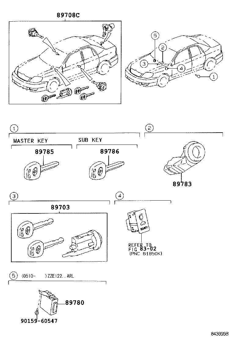 89708-12170 CYLINDER SET, LOCK W/TRANSPONDER KEY TRANSMITTER product image
