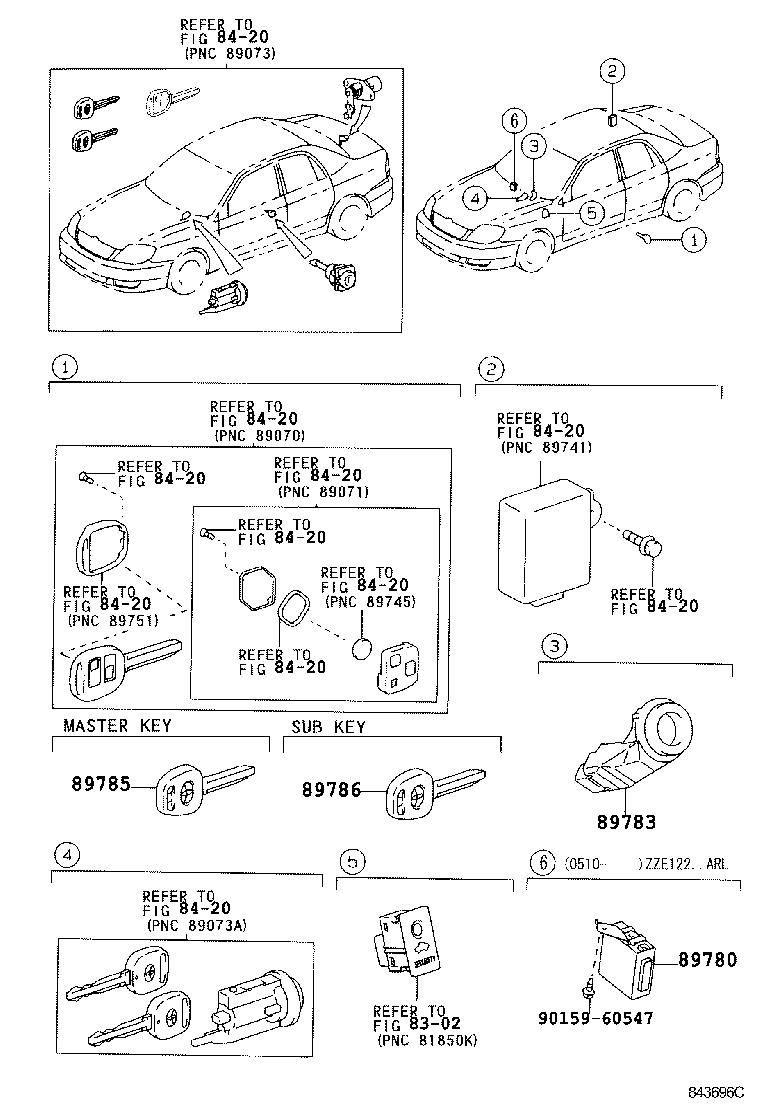89708-12170 CYLINDER SET, LOCK W/TRANSPONDER KEY TRANSMITTER product image