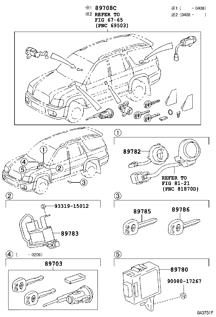 Toyota 89703-34010 CYLINDER & KEY SET, IGNITION W/TRANSPONDER