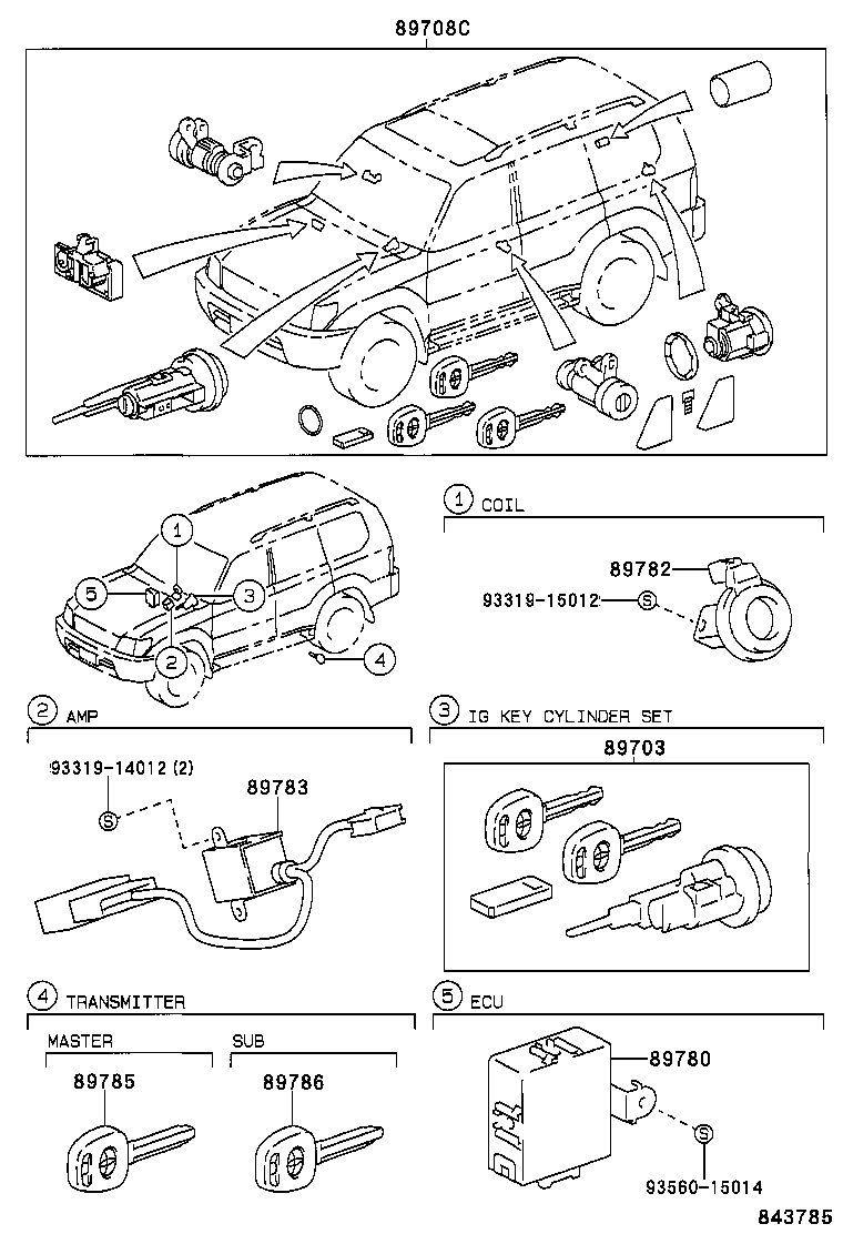 89708-60050 CYLINDER SET, LOCK W/TRANSPONDER KEY TRANSMITTER product image