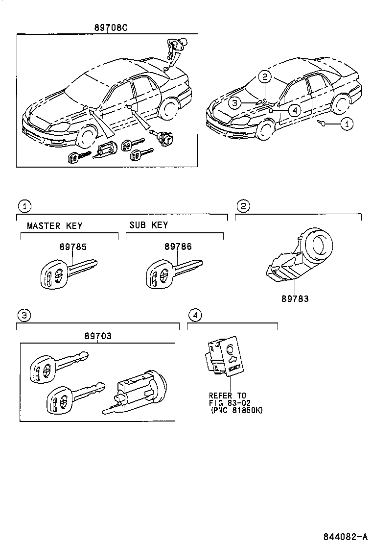 89708-02040 CYLINDER SET, LOCK W/TRANSPONDER KEY TRANSMITTER product image