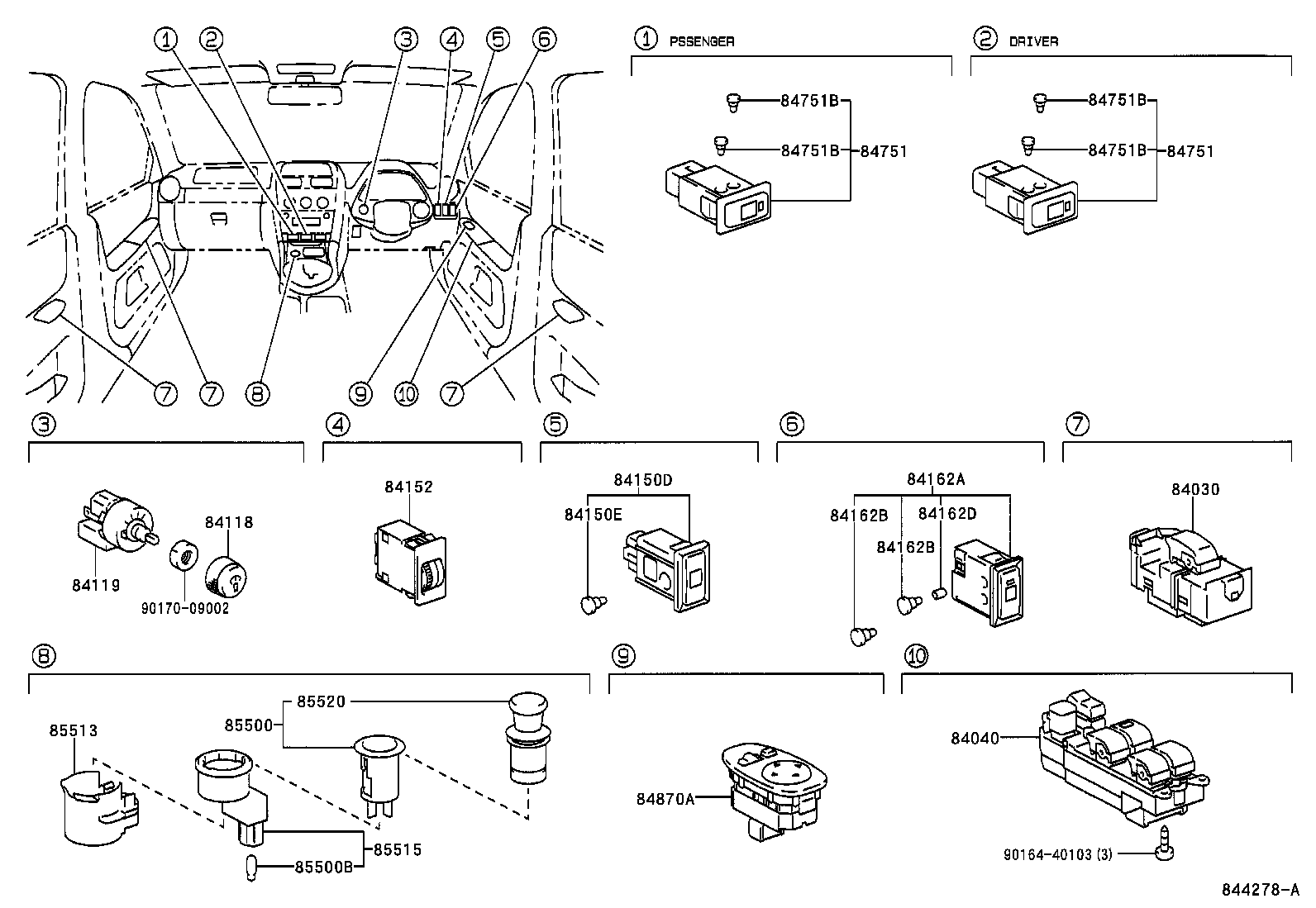 84165-53010 SWITCH, REAR FOG LAMP product image
