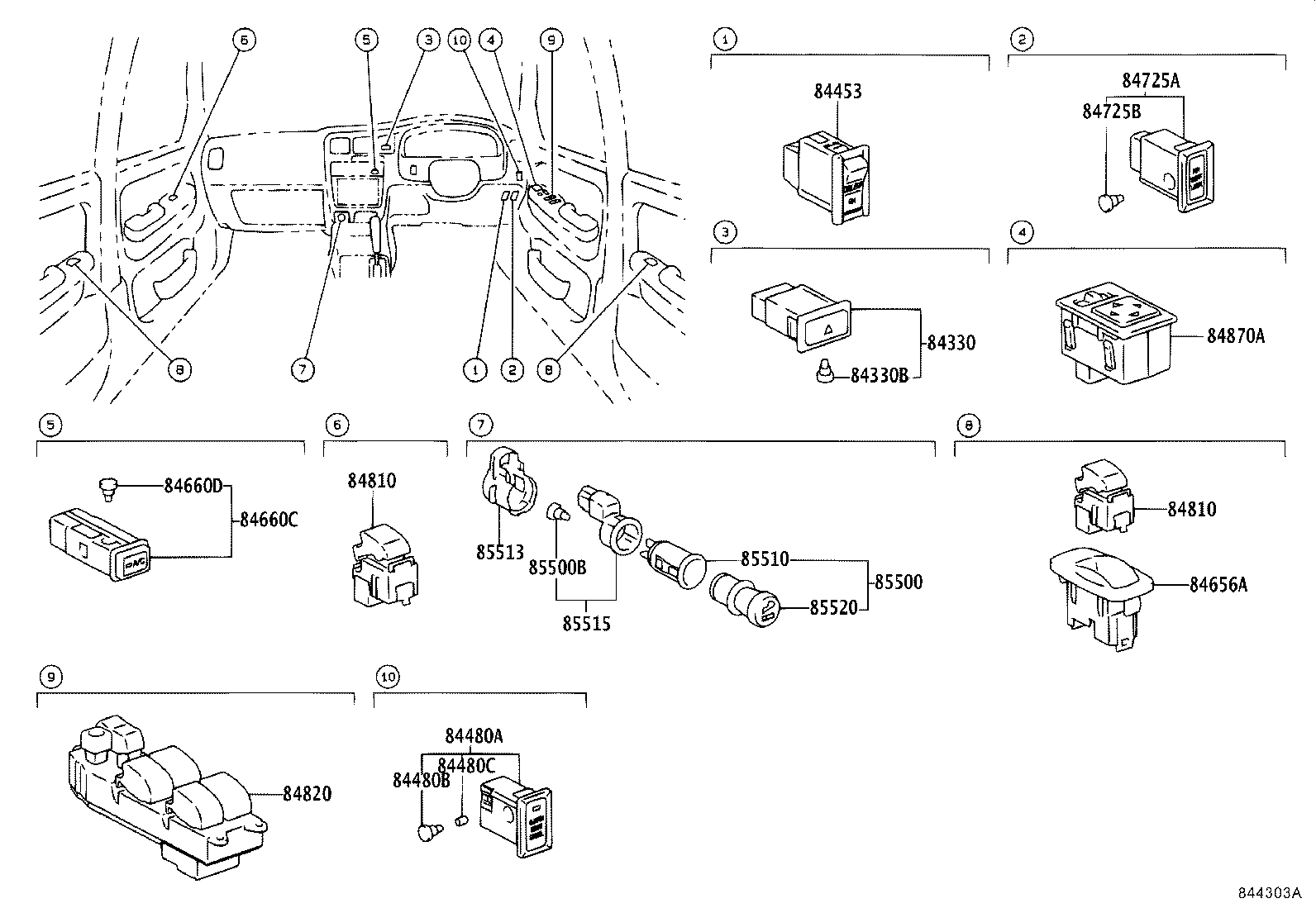 84820-35080 MASTER SWITCH ASSY, POWER WINDOW REGULATOR product image