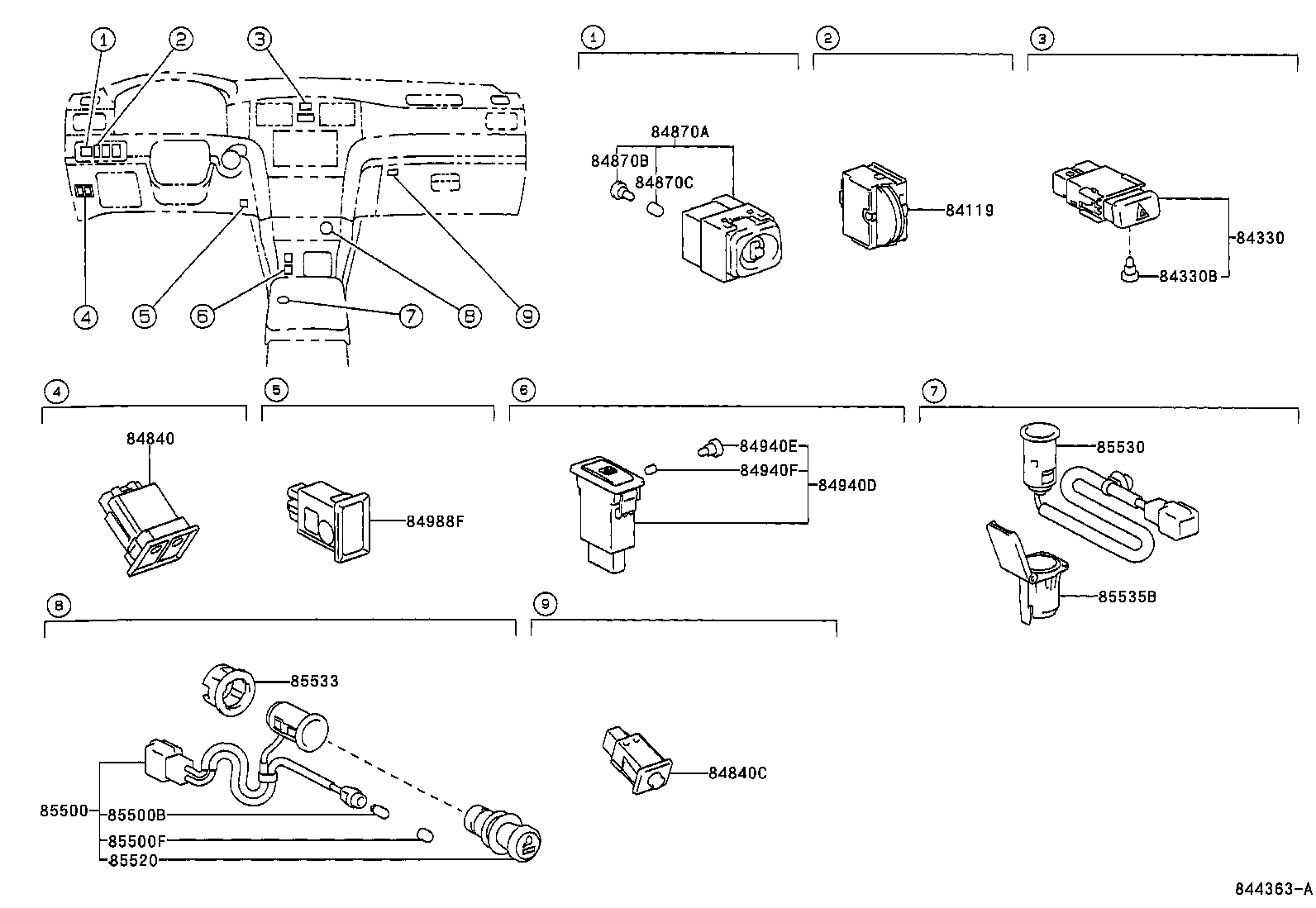 84040-33050 MASTER SWITCH ASSY, POWER WINDOW REGULATOR product image
