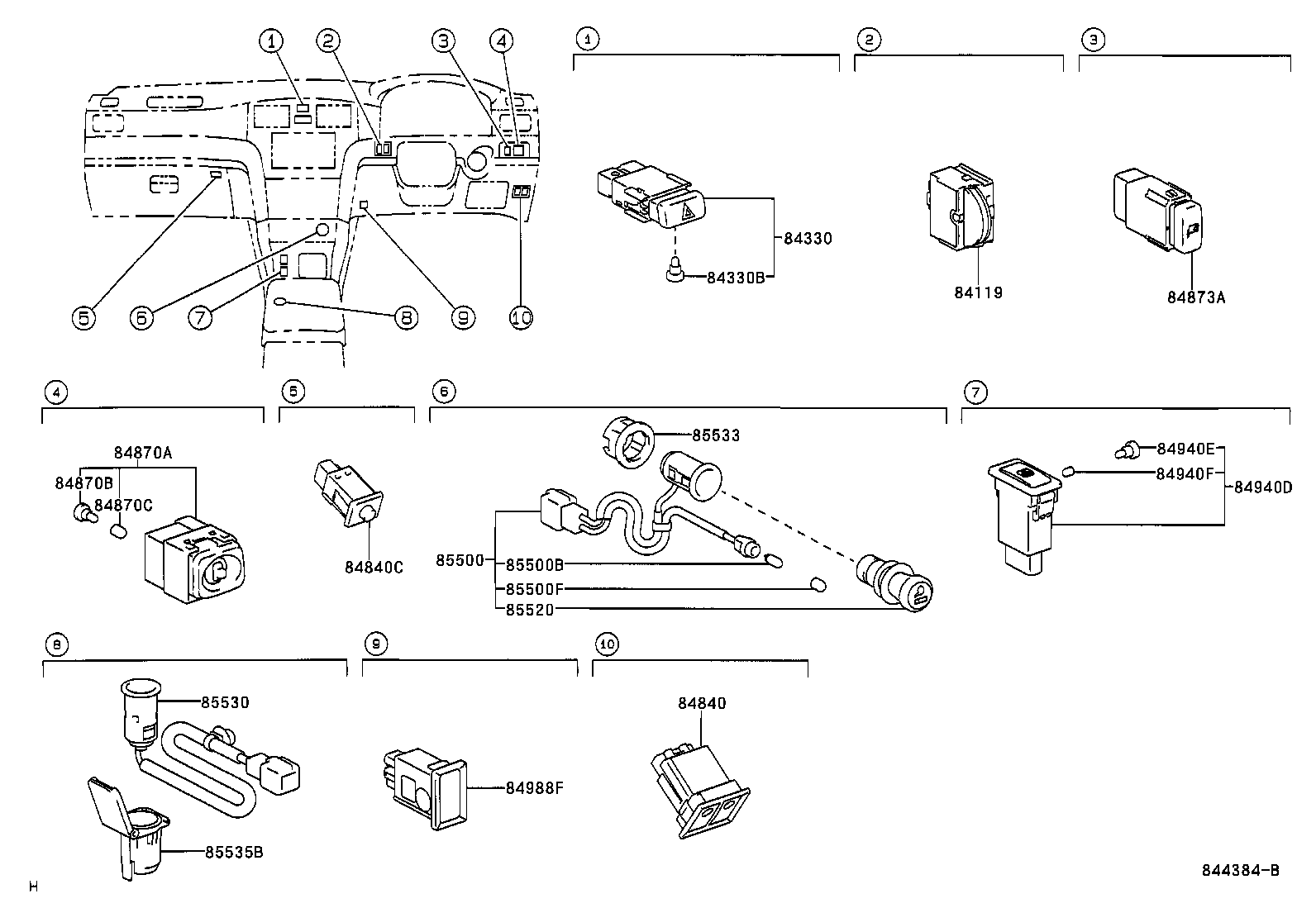84040-33050 MASTER SWITCH ASSY, POWER WINDOW REGULATOR product image