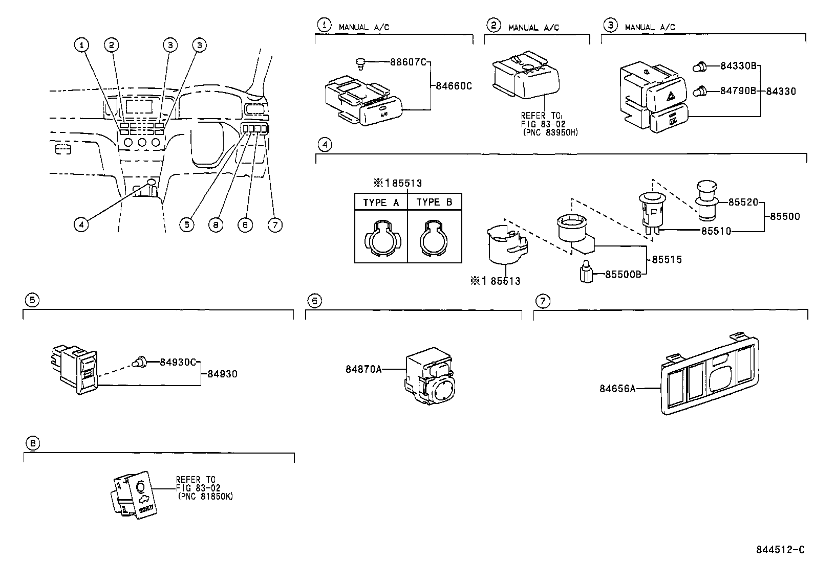 84820-12460 MASTER SWITCH ASSY, POWER WINDOW REGULATOR product image