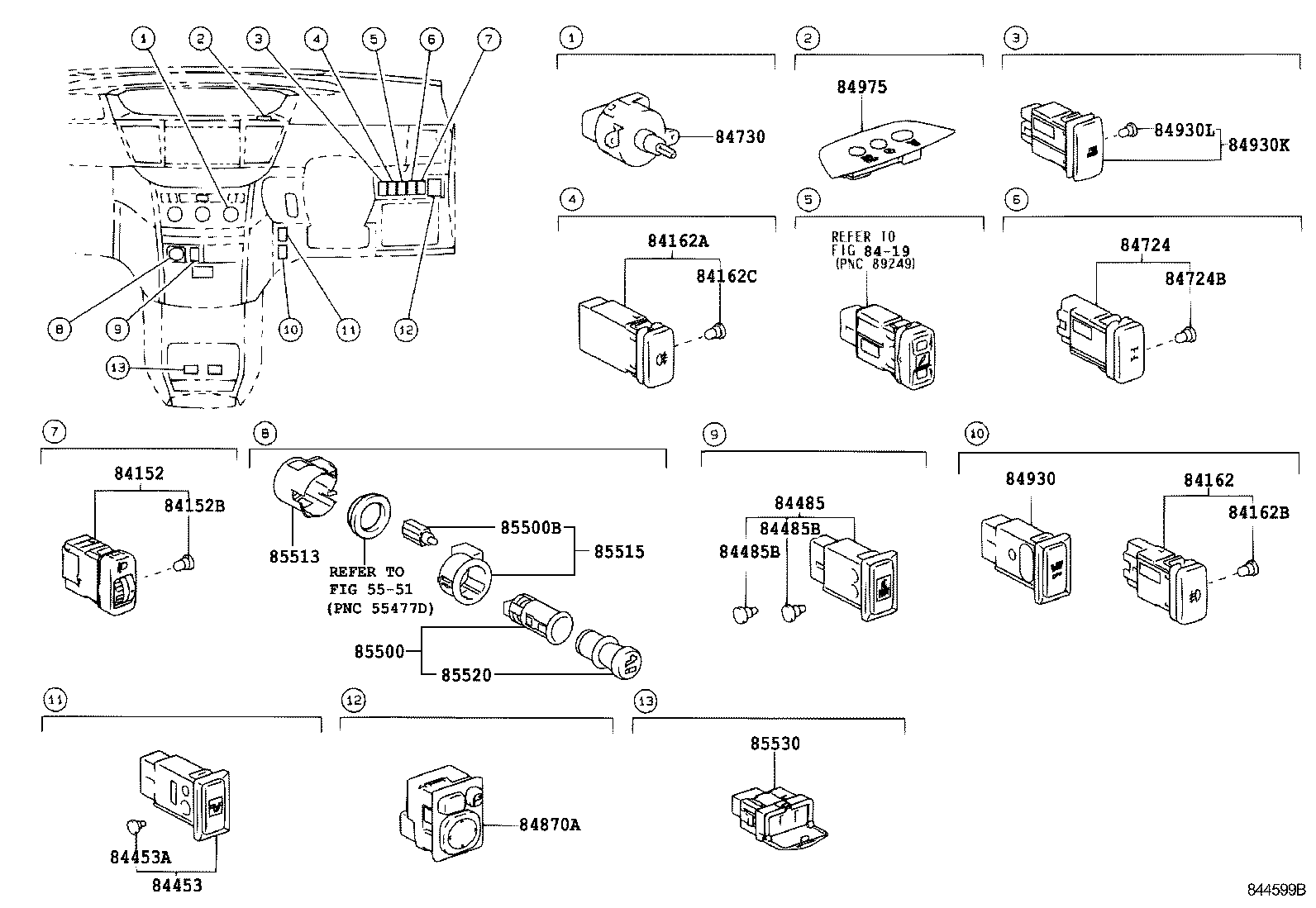 84040-28060 MASTER SWITCH ASSY, POWER WINDOW REGULATOR product image