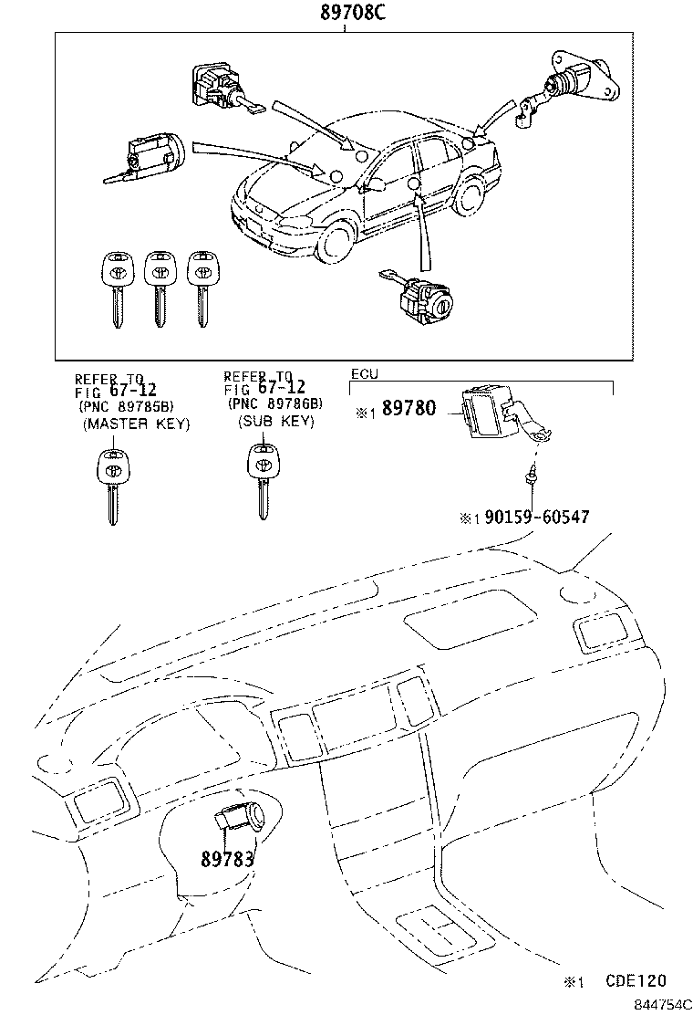 89708-02130 CYLINDER SET, LOCK W/TRANSPONDER KEY TRANSMITTER product image