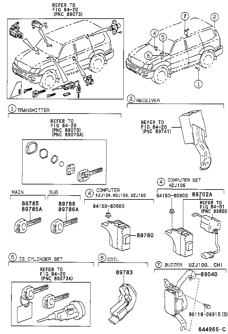 89708-60190 CYLINDER SET, LOCK W/TRANSPONDER KEY TRANSMITTER product image
