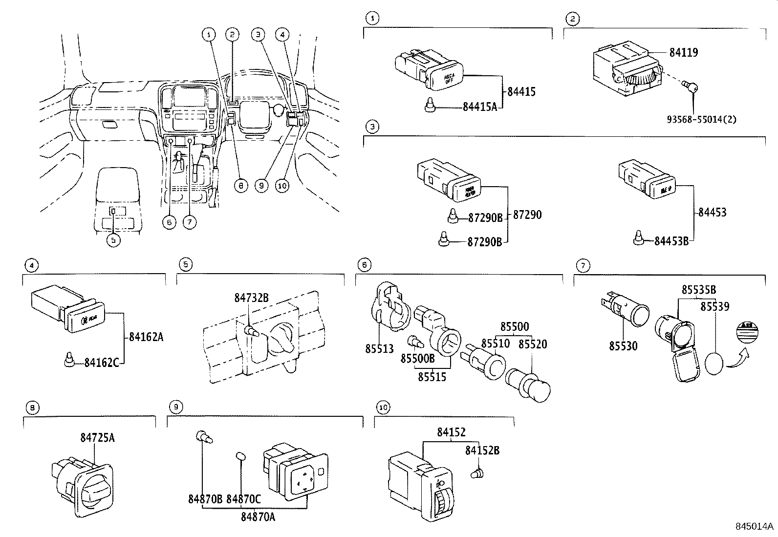 84165-60040 SWITCH, REAR FOG LAMP product image