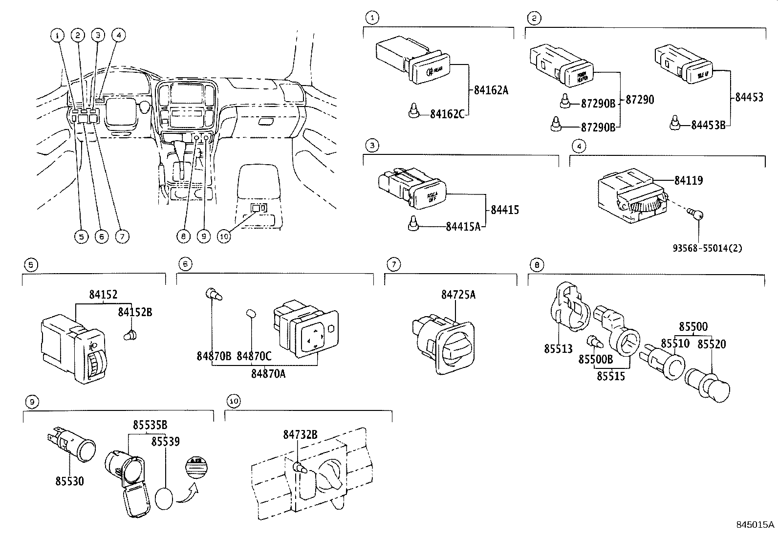 84165-60040 SWITCH, REAR FOG LAMP product image