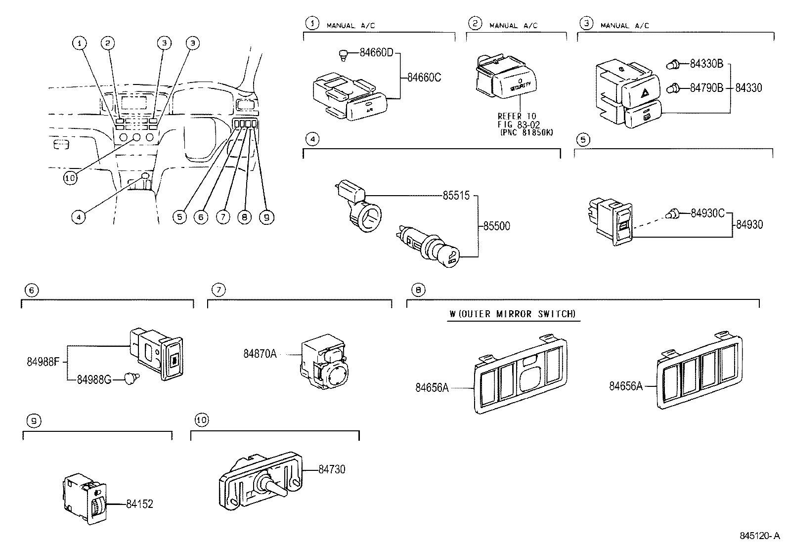 84820-02090 MASTER SWITCH ASSY, POWER WINDOW REGULATOR product image