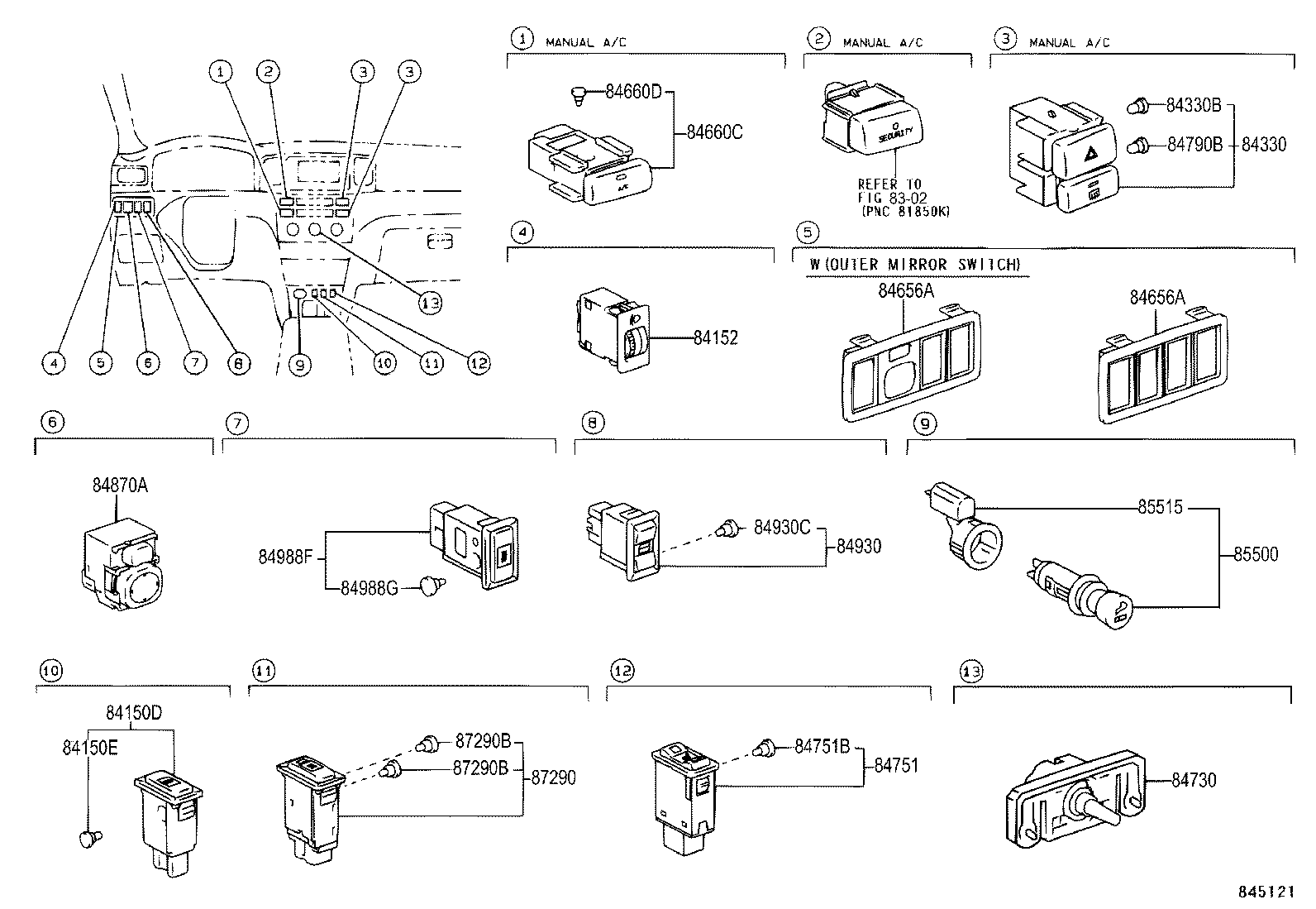 84820-02090 MASTER SWITCH ASSY, POWER WINDOW REGULATOR product image