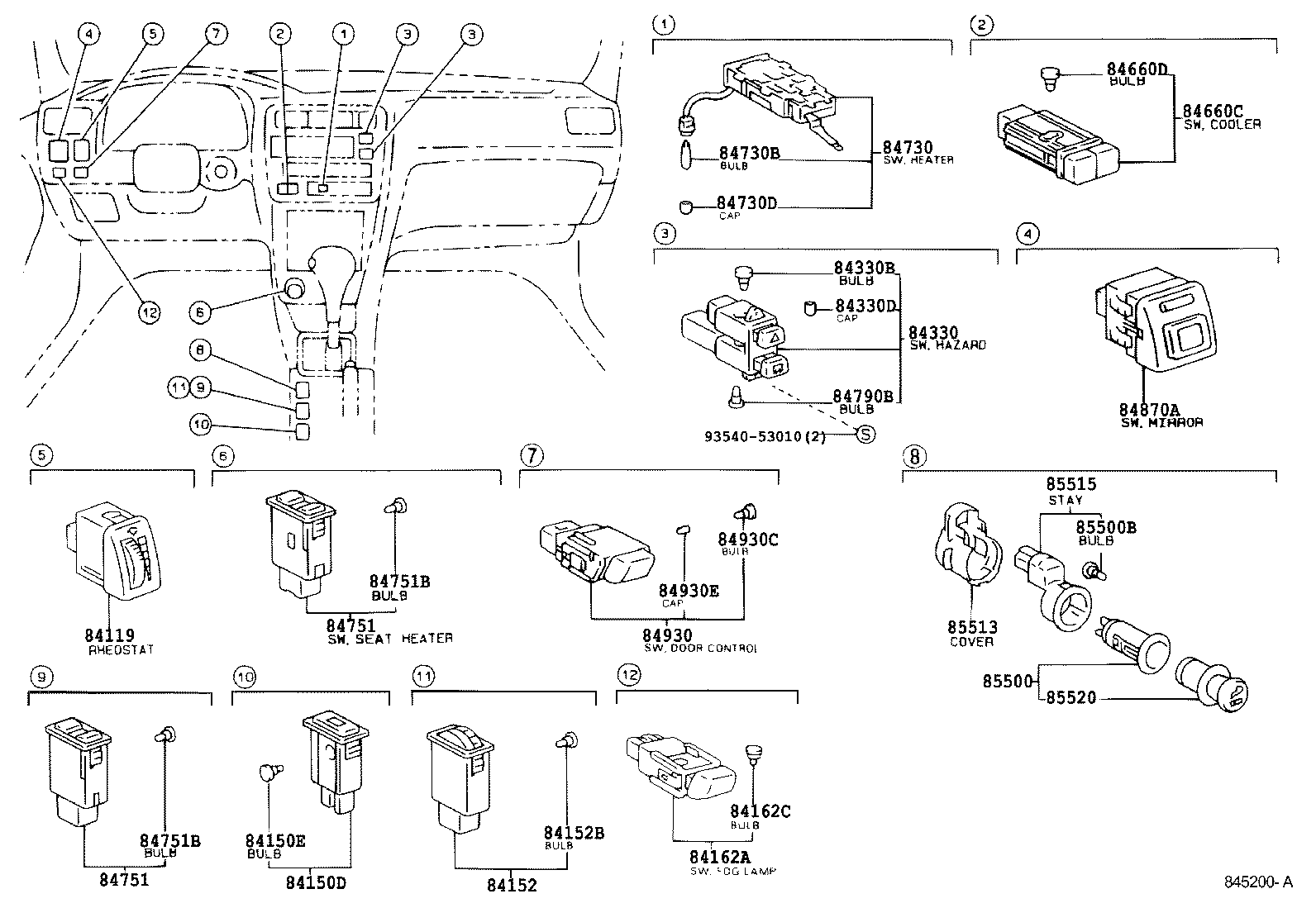84820-12271 MASTER SWITCH ASSY, POWER WINDOW REGULATOR product image