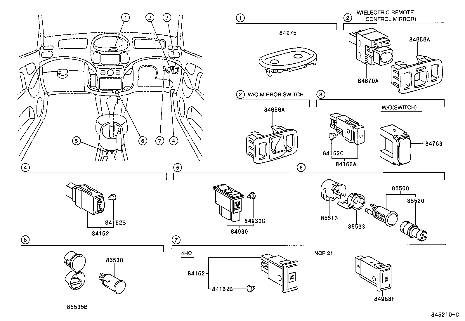 84152-52020 SWITCH, HEADLAMP LEVELING product image