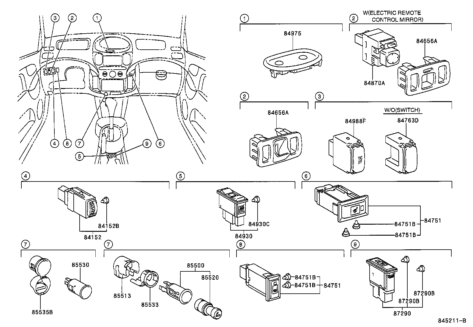 84152-52020 SWITCH, HEADLAMP LEVELING product image