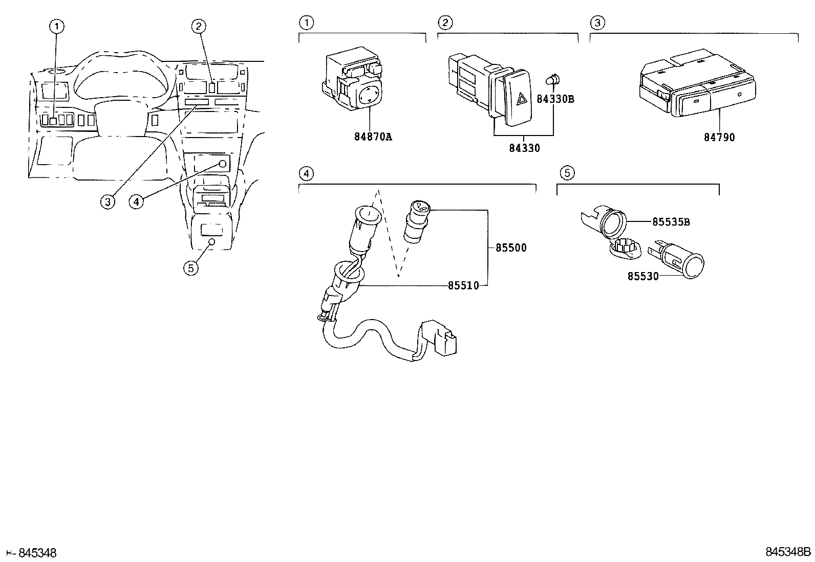 84790-05100 SWITCH ASSY, REAR WINDOW DEFOGGER product image