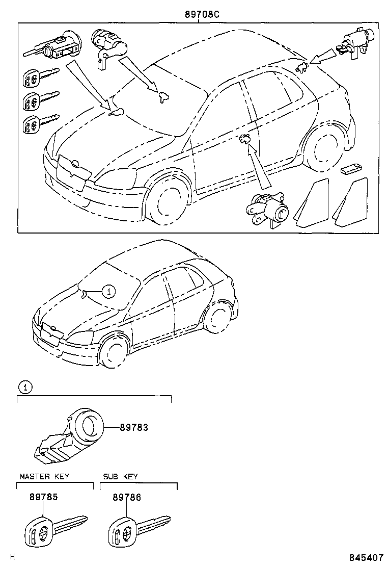 89703-48040 CYLINDER & KEY SET, IGNITION W/TRANSPONDER product image
