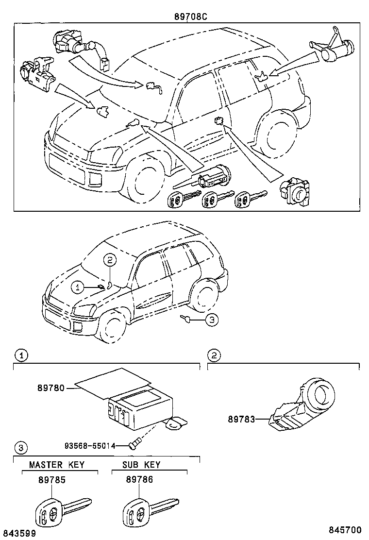 69005-42380 CYLINDER SET, LOCK W/TRANSPONDER KEY TRANSMITTER product image