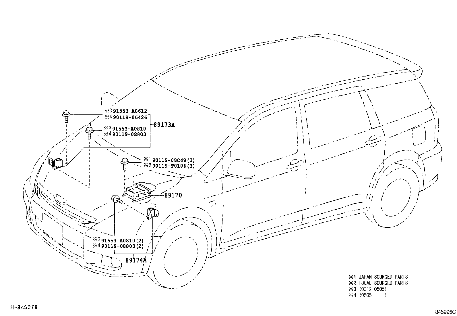 89173-69065 SENSOR, AIR BAG, FRONT RH product image